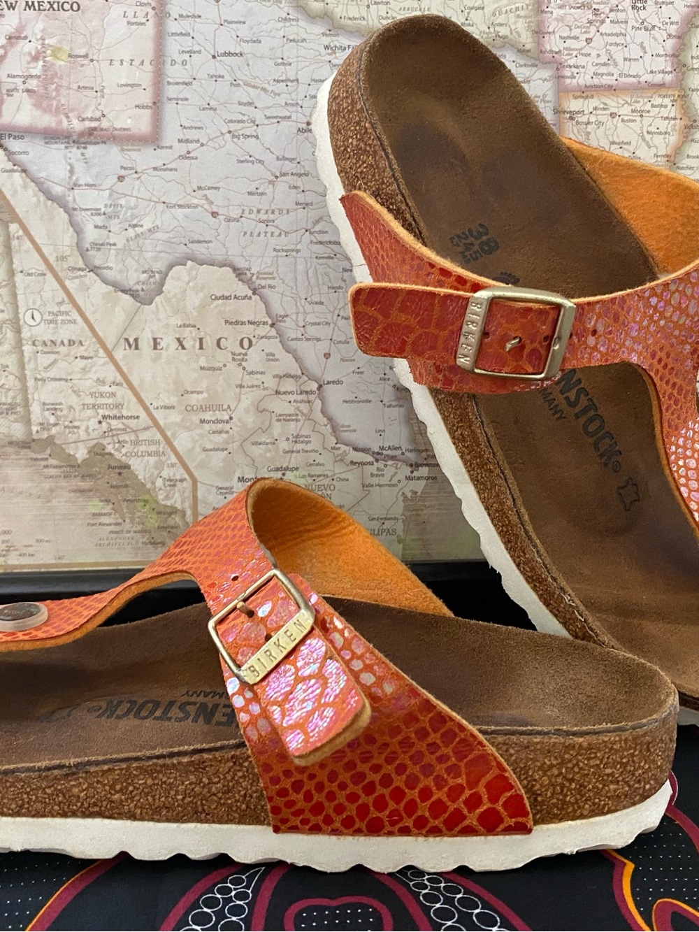 Pre-owned Birkenstock Gizeh Sandal in Orange Sz 38/7 Women’s